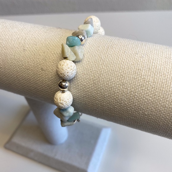 Hand Crafted Amazonite Lava Stone Bracelet Silver - Picture 1 of 7